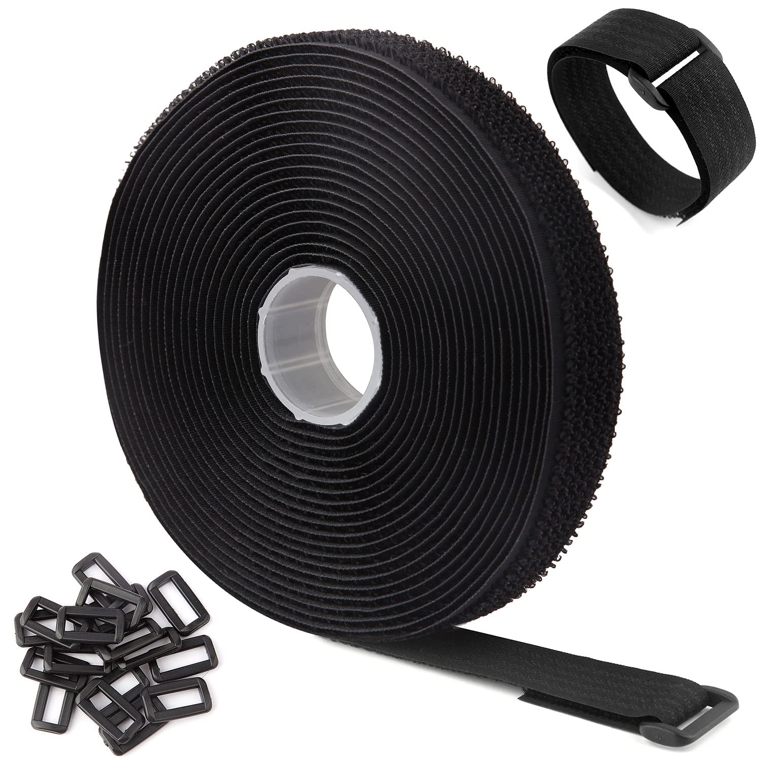 Rolle Mit 5 M Verstellbarem Und Wiederverwendbarem Schwarzem Selbstklebendem Kabelband, Mit 25 Schlaufen (5 M X 2 Cm, Schwarz)