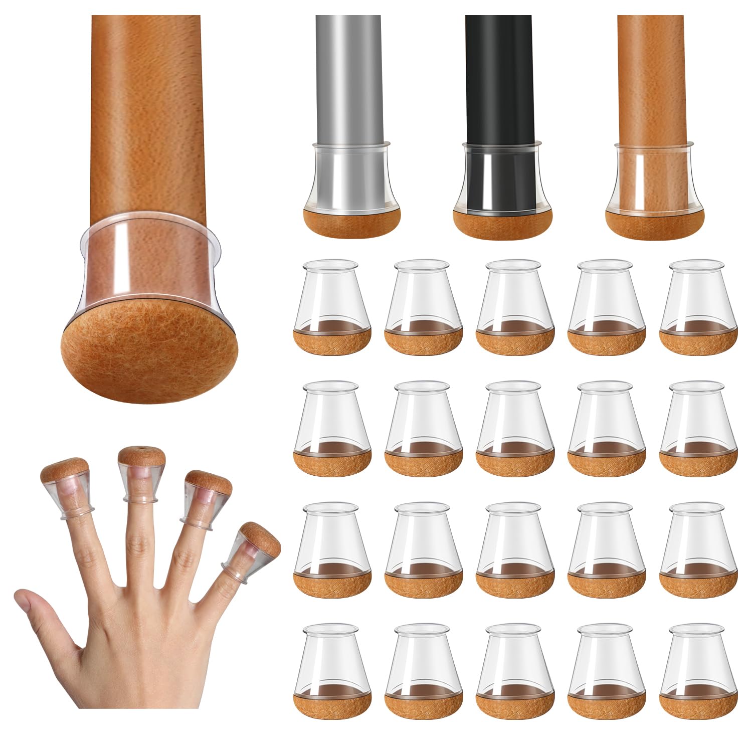 Packung Mit 20 Transparenten Silikon-schutzkappen Für Stuhlbeine, Durchmesser 14–20 Mm