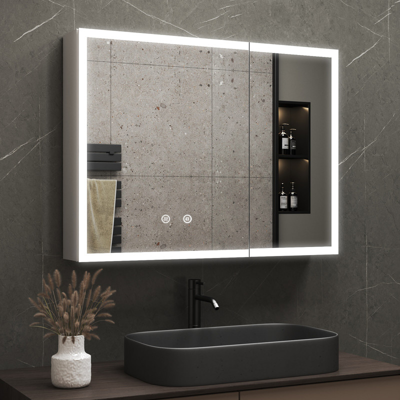 Wdwritti 80x60 Cm Weiß Spiegelschrank Bad Mit Beleuchtung Led Spiegelschrank Mit Beleuchtung Badezimmerschrank Mit Spiegel Hängeschränke Medizin Kabinett Mit 3 Einstellbare Lichtfarben + Beschlagfrei