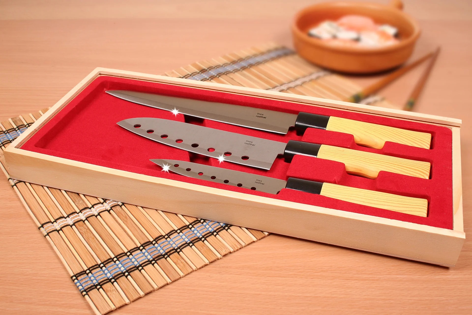 Messer-set Asia Im Holz-etui, 3 Messer