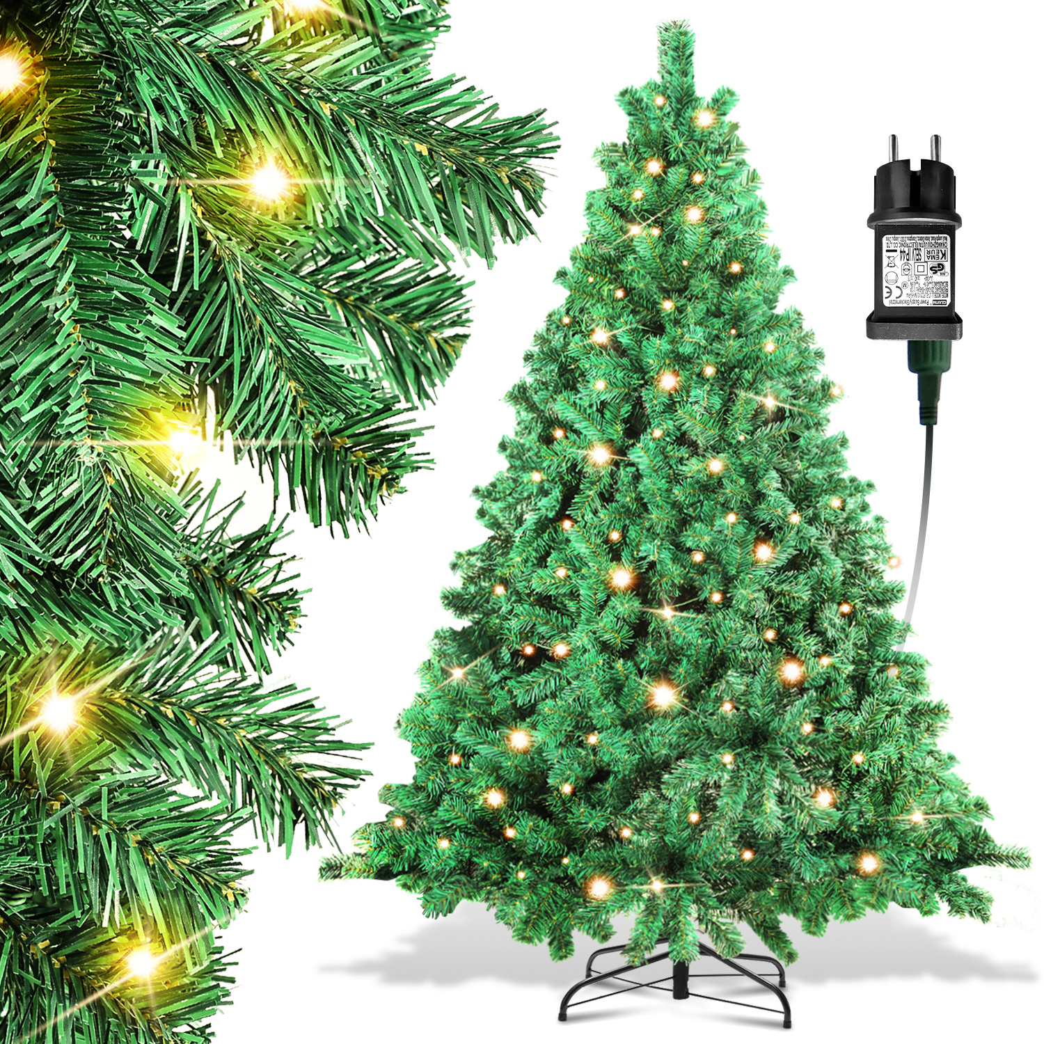 Wolketon 180cm Künstlicher Weihnachtsbaum Mit Led-beleuchtung 250 Leds Warmweiß Inkl. Metallfuß Mit 860 Spitzen Christbaum Tannenbaum Pvc Grün