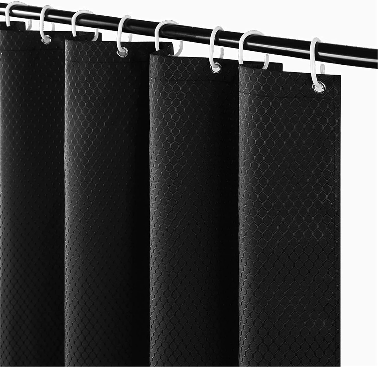 Schimmelresistenter Duschvorhang, Dickes Gewebe, Kleiner Schwarzer Waffelpiqué-duschvorhang Aus Polyester Für Die Badewanne Mit 8 Haken, 180 X 200 Cm