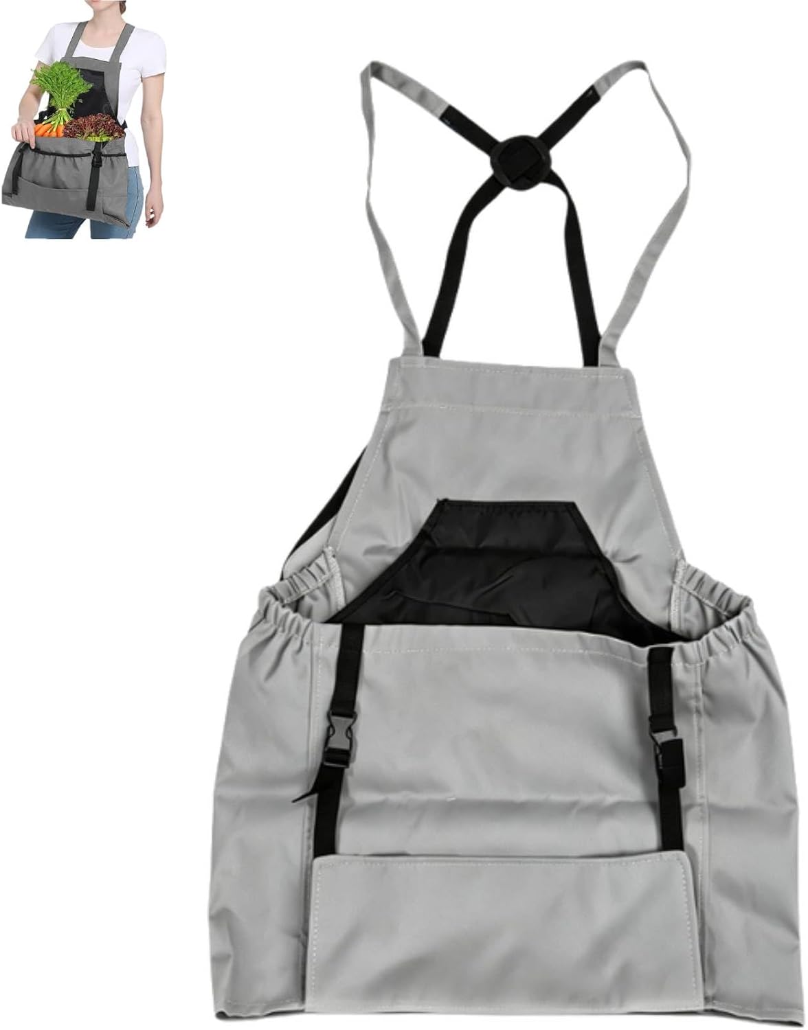 Gartenschürze, Gartenschürze Aus Segeltuch, Obst-, Gemüse- Und Beerenpflückbeutel, Gartenschürze Mit Taschen Für Damen Und Herren (grau)