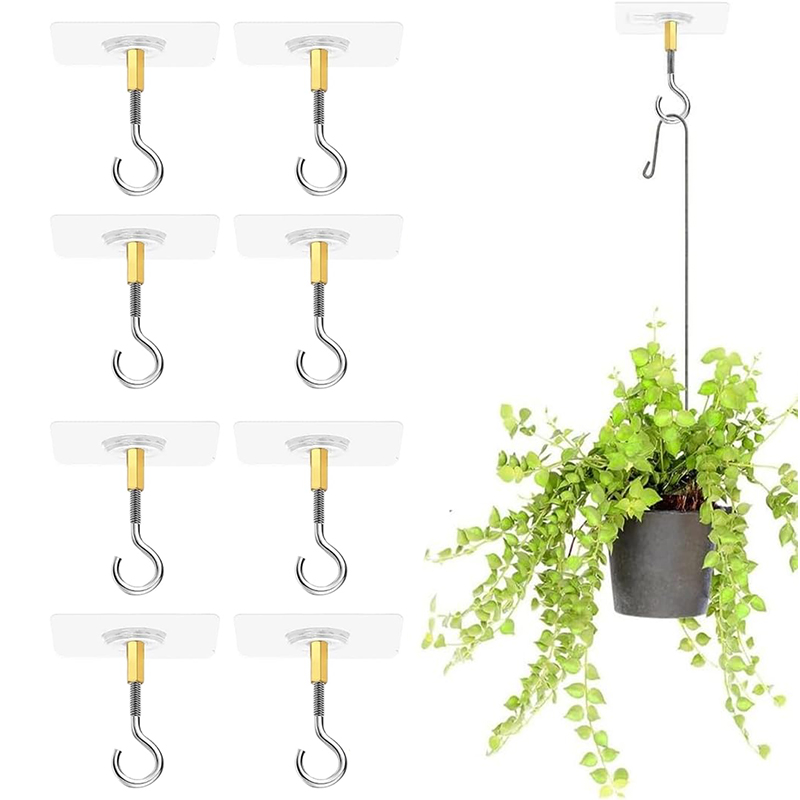 Set Mit 8 Selbstklebenden Deckenhaken, Kein Bohren Erforderlich, Transparent Zum Aufhängen Von Pflanzen Mit Edelstahlhaken, Selbstklebend