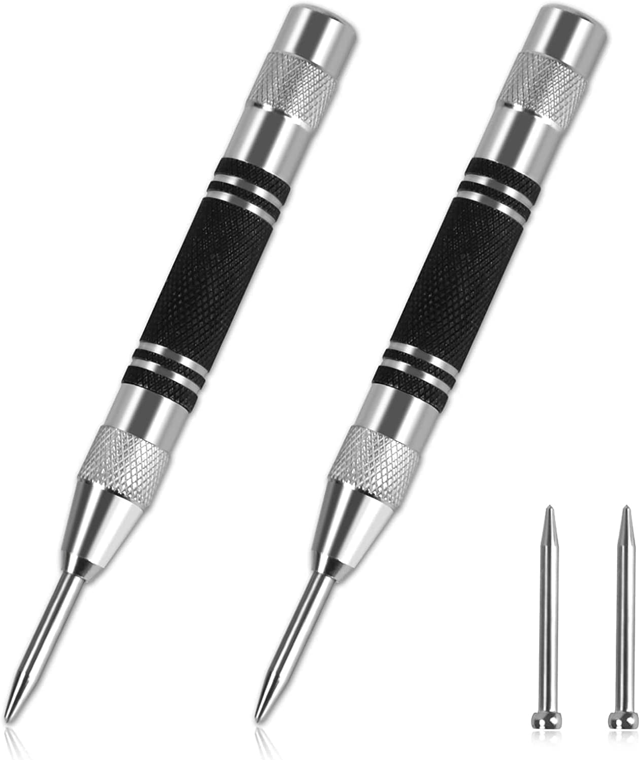 Automatischer 2-teiliger Körnersatz, 130 Mm Verstellbarer Schlagkörner, Federbelastete Körner, Inklusive 2 Ersatz-metallköpfen, Für Holz, Wände, Kunststoff, Metall Und Glas