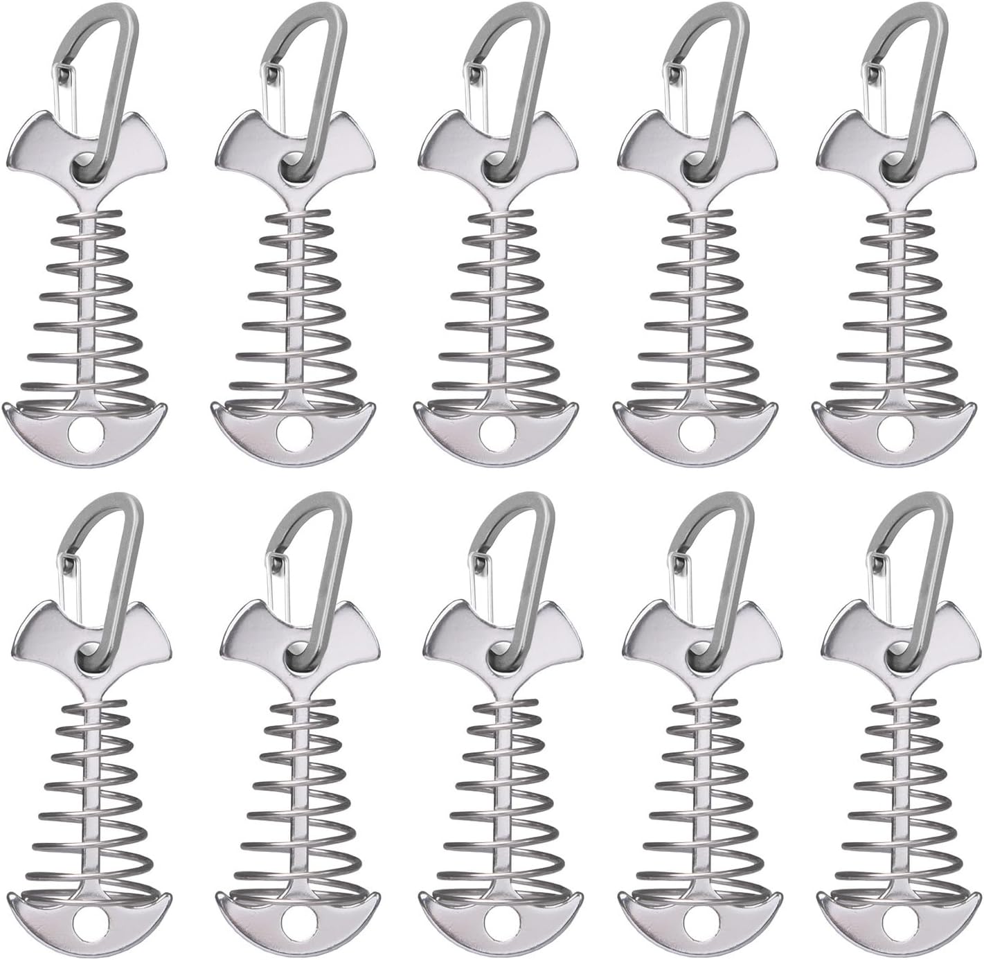 Set Mit 10 Heftklammern Mit Karabinerhaken, Aluminium-terrassenzeltnägel Mit Federschlaufe, Windfeste Zeltnägel Für Camping Und Wandern (silber)