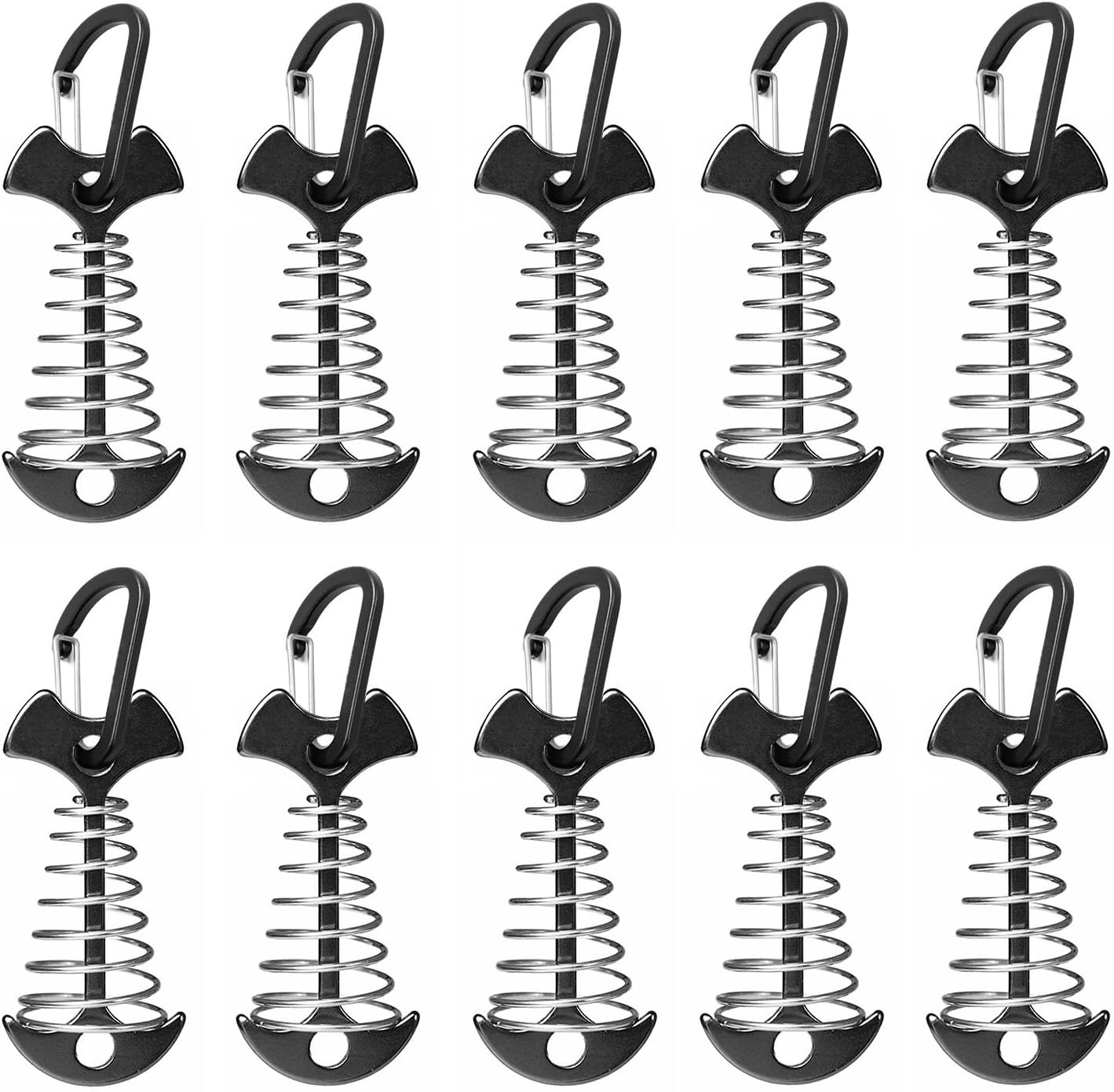 Set Mit 10 Heringen Mit Karabinerhaken, Aluminium-zeltnägel Mit Federschlaufe, Windfeste Heringe Für Camping Und Wandern, Schwarz