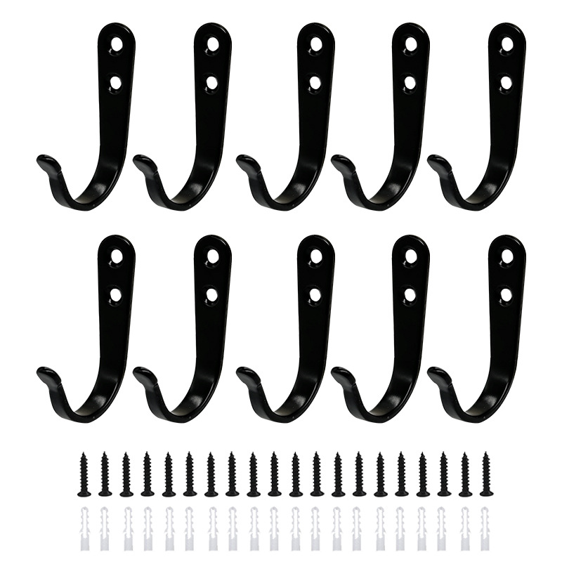 Einfache Schwarze Wandhaken Mit Befestigungsschrauben, 10 Stück