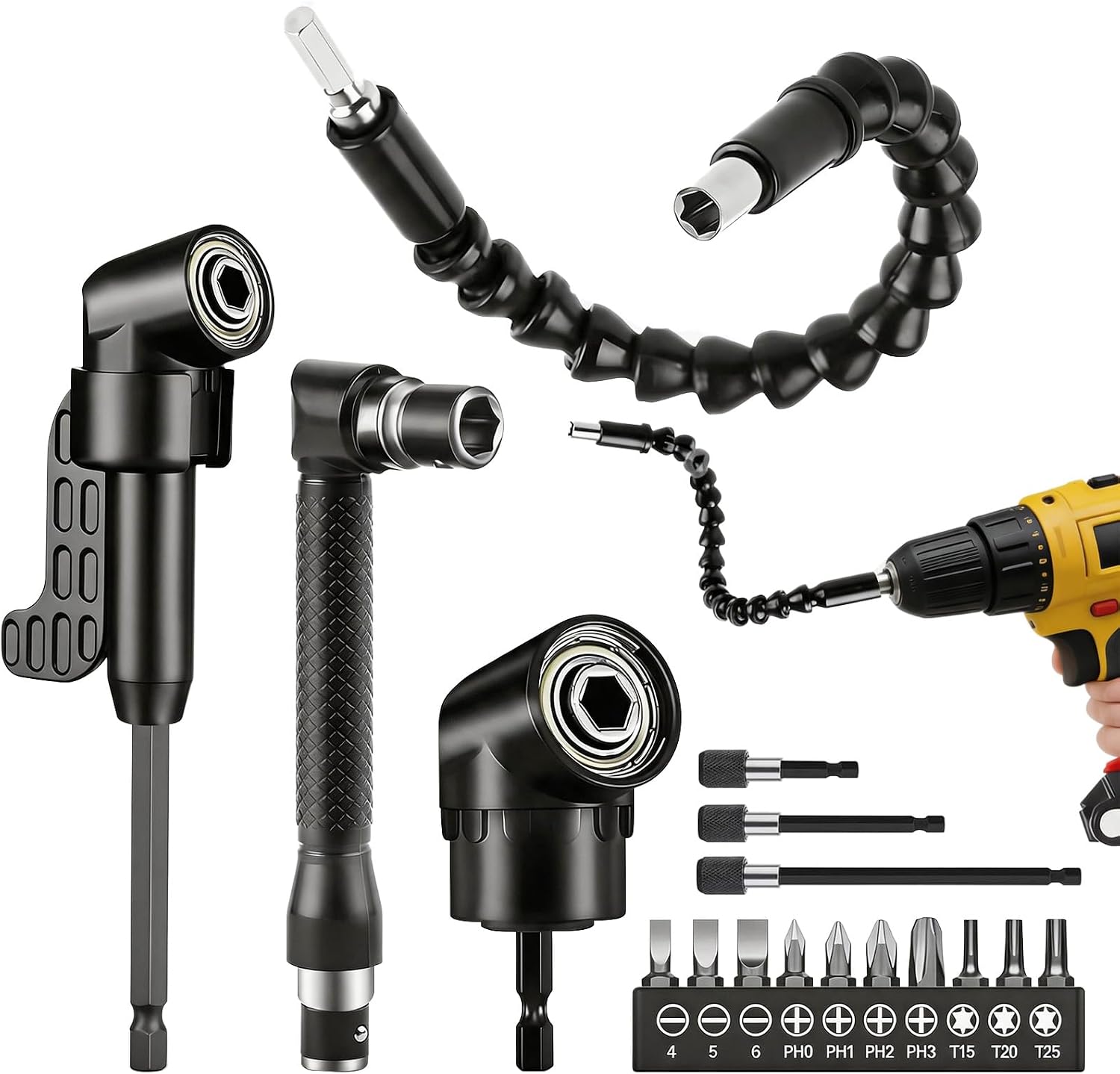 17-teiliges Winkelschraubendreher-bit-set, 105°-winkelbits Für Akkuschrauber, Winkeladapter Mit Flexibler Welle, Multifunktions-schraubendreherbit