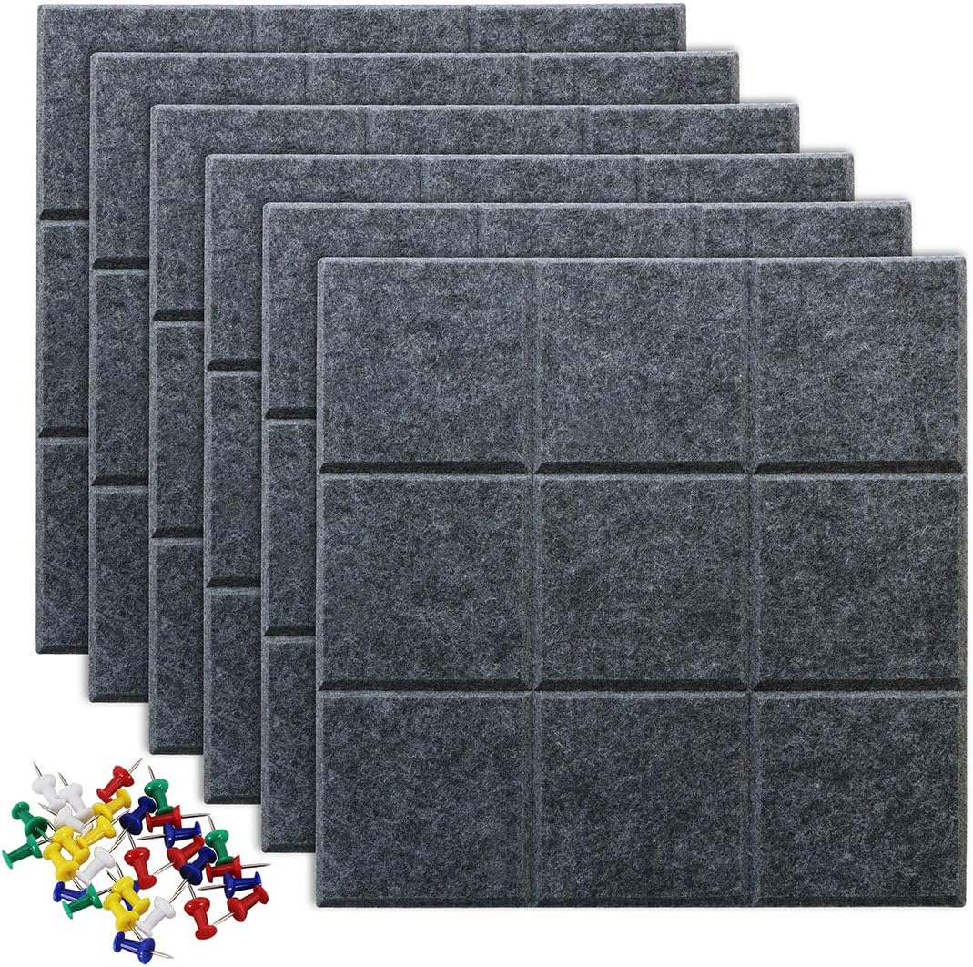Kork-wandtafel 30 X 30 Cm – 12 Selbstklebende Filzfolien – Pinnwand Mit 60 Reißzwecken Für Büro Und Zuhause, Dunkelgrau