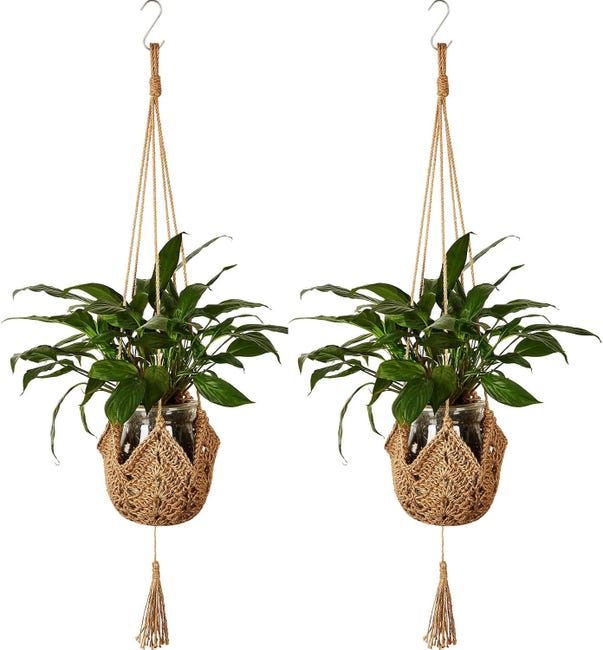 Set Mit 2 Hängenden Blumenkörben Aus Juteseil Mit Haken Zur Dekoration