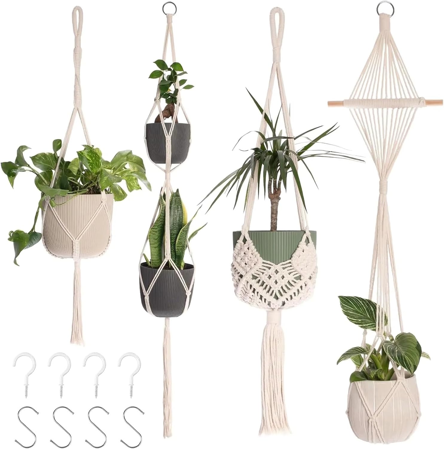 4-teiliges Makramee-pflanzenampel-set, Handgewebte Makramee-pflanzenampeln Für Die Dekoration Von Haus Und Garten