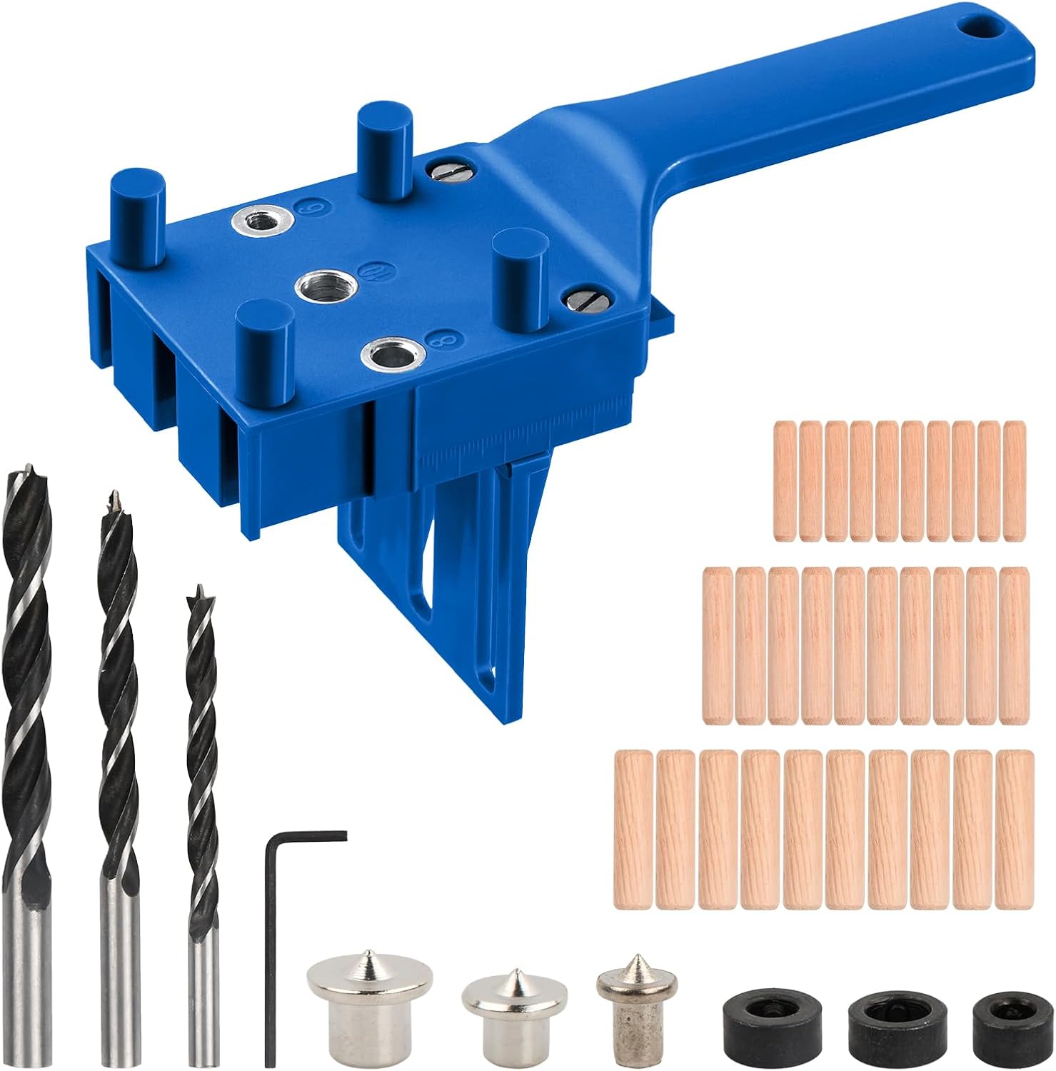 41-teiliges Dübelbohrer-set, 6/8/10 Mm Handbohrer Für Holz, Bohrschablonen-set, Holzbearbeitungsbohrer, Dübelsäge (blau)