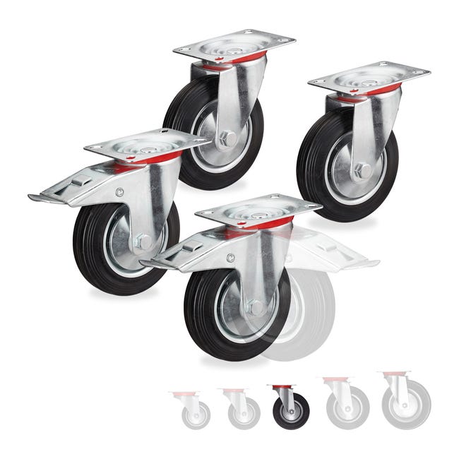Schwerlasträder, 4er-set, 360° Drehbar, Kugellager, 2 Bremsen, Tragkraft 320 Kg, 125 Mm, Schwarz