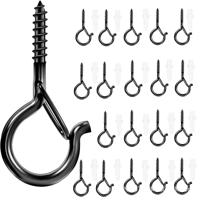 Q-haken-set, 30-teilig, Mit Sicherheitsschlaufe, Schwarz, Für Außenleuchten, 2,2 Zoll