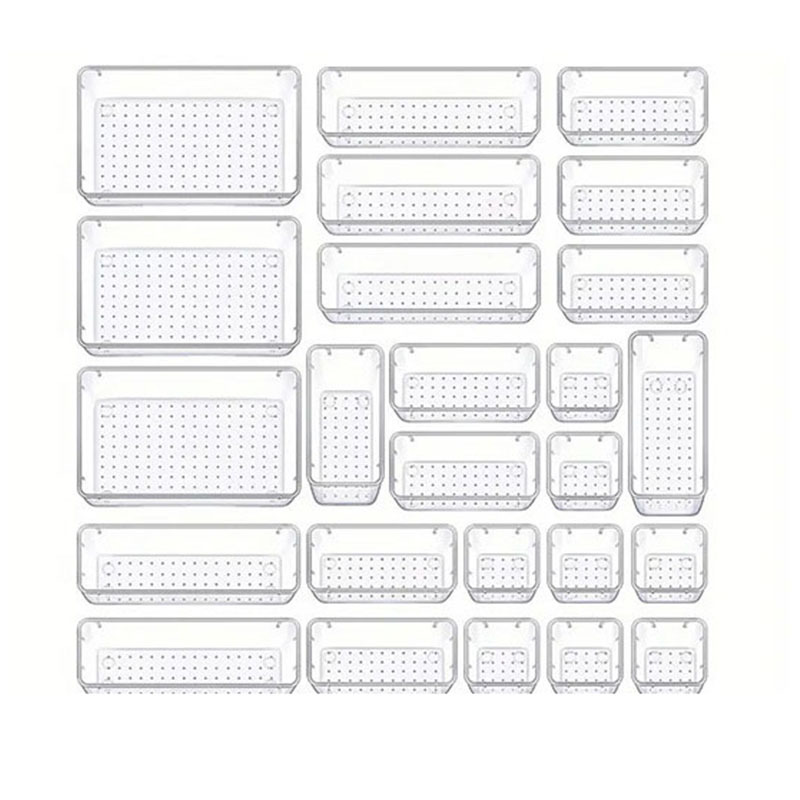 Set Mit 25 Transparenten Schubladen Und Aufbewahrungsboxen In 4 Größen Für Bad, Kosmetik, Küche Und Büro