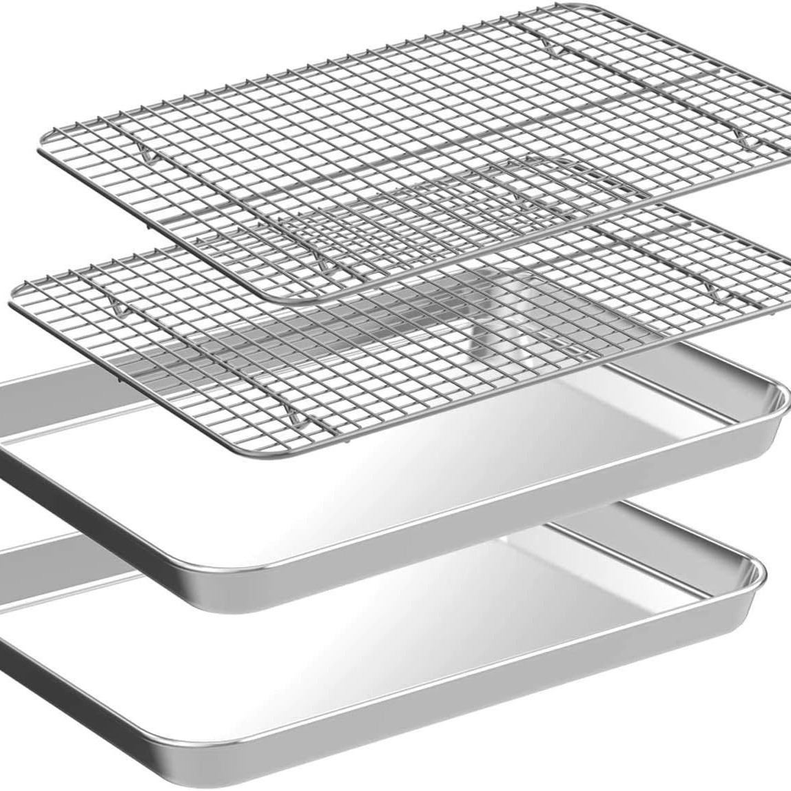 Quadratische Backbleche Mit Kühlgittern [2 Backbleche + 2 Kühlgitter] 31,5 X 24,5 X 2,5 Cm