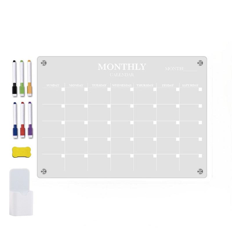 Transparenter Magnetischer Kühlschrankkalender + Zubehör – Abwischbare Magnetische Whiteboard-tafel, A4-format – 30 X 21 Cm