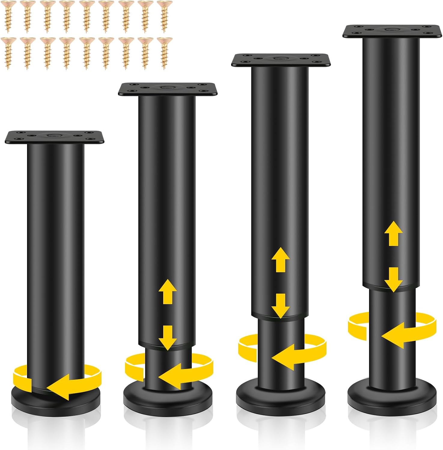 Höhenverstellbare Möbelfüße, 4 Schwarze Metall-möbelfüße, Universell Verstellbare Füße, Mit Schrauben, Höhenverstellbar (18-30 Cm)