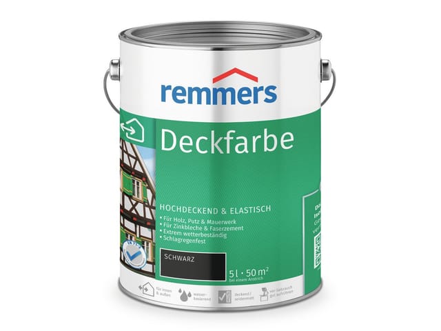 Deckfarbe schwarz, 5 Liter, Deckfarbe für innen und außen, Wetterschutzfarbe viele Untergründe, hochdeckend, wetterfest - Remmers