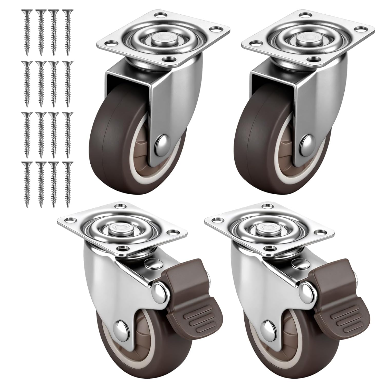 4-teiliges Set Möbelrollen, Schwerlastrollen (25 Mm) Mit Sicherheitsbremsen, 2 Mit Bremsen, 2 Ohne, Lenkrollen Mit Schrauben