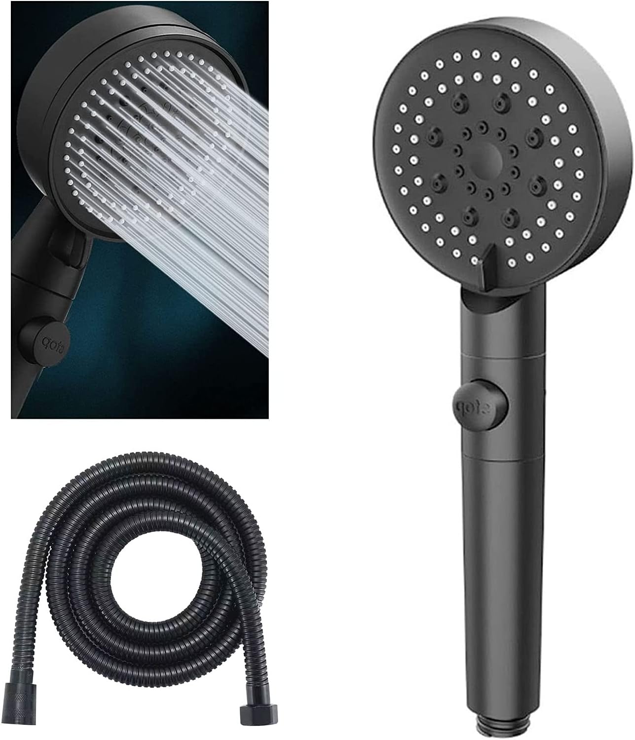 Wassersparender Duschkopf Mit 5 Modi, Verstellbar, Ein-knopf-stopp, Hohem Wasserdruck, Universell, Badezimmer (schwarz)