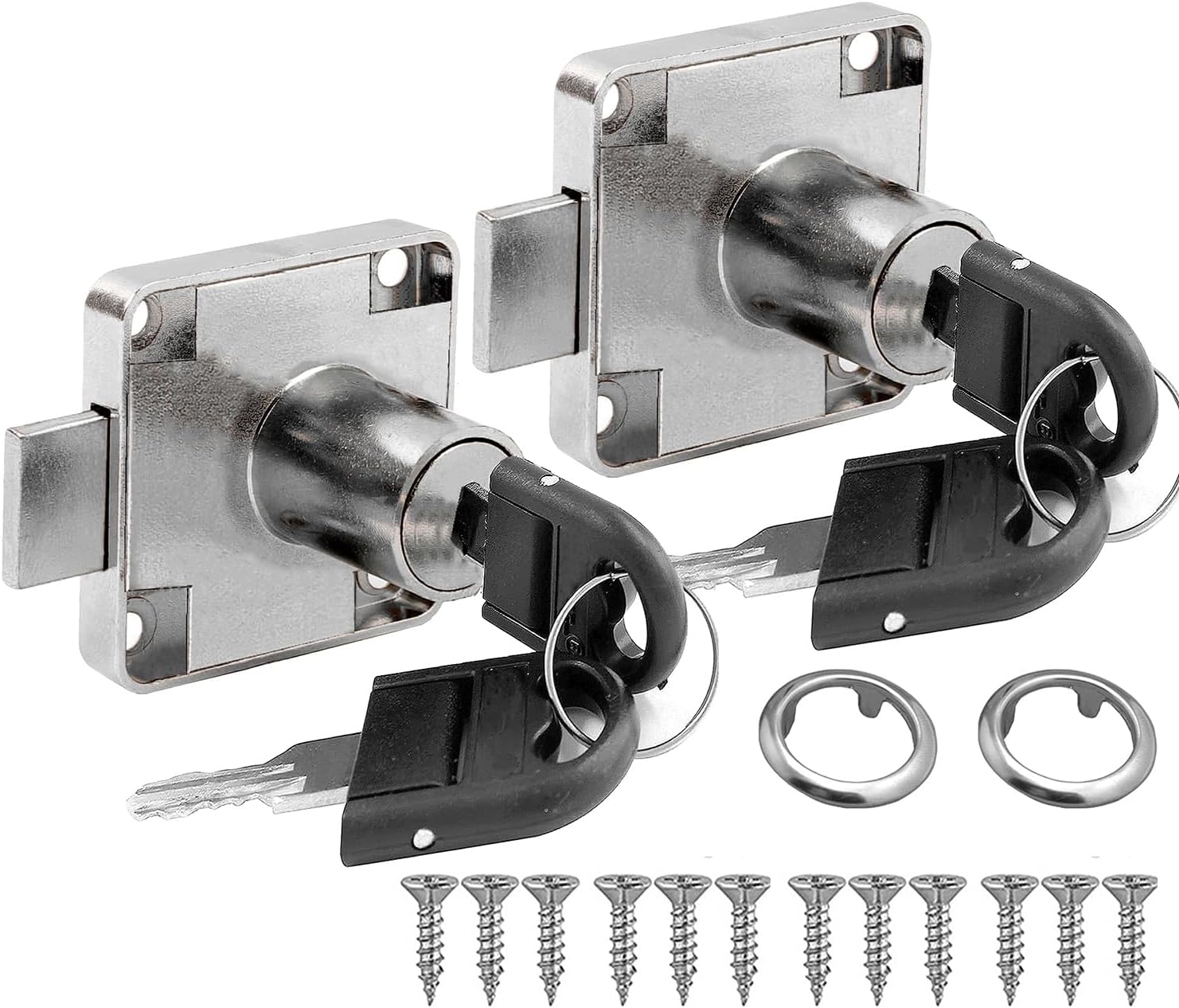 Set Mit 2 Nockenschlössern, Sicherheitsschlösser Für Schränke, Schubladen, Spinde, Briefkästen Und Möbel, Silberfarben