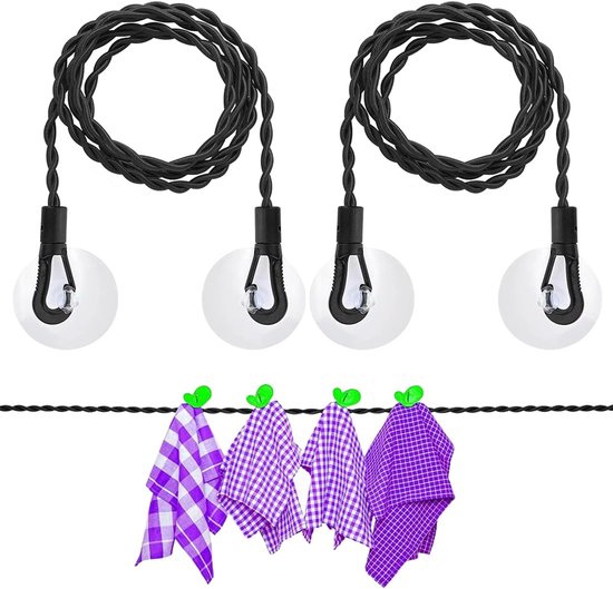 2er-set Wäscheleinen – Reisewäscheleine – Ohne Klammern – Mit Haken Und Saugnäpfen – Schwarz – 1,5 M – Ausziehbar Auf 2,5 M