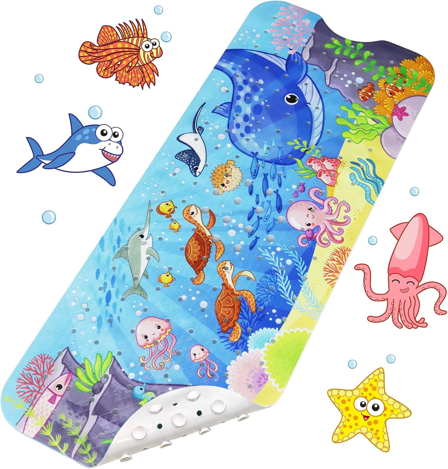 Rutschfeste Babybadematte, 100 X 40 Cm, Mit 200 Saugnäpfen, Aus Bpa-freiem Pvc, Maschinenwaschbar (ozean)