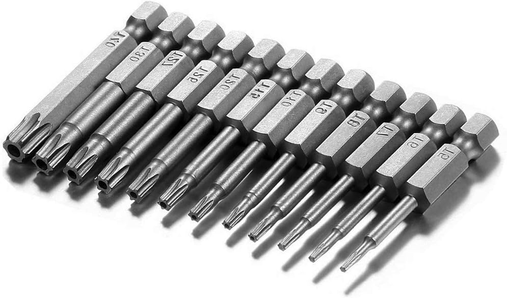 Set Mit 12 Torx-schraubendreherbits, 50 Mm Hohlkopf, 1/4" Magnetische Schraubendreherbits, Sechskantschaft, S2-stahl, T5-t40, Sternkopf, Manipulationssicheres Elektrisches Torx-sicherheitsschraubendre