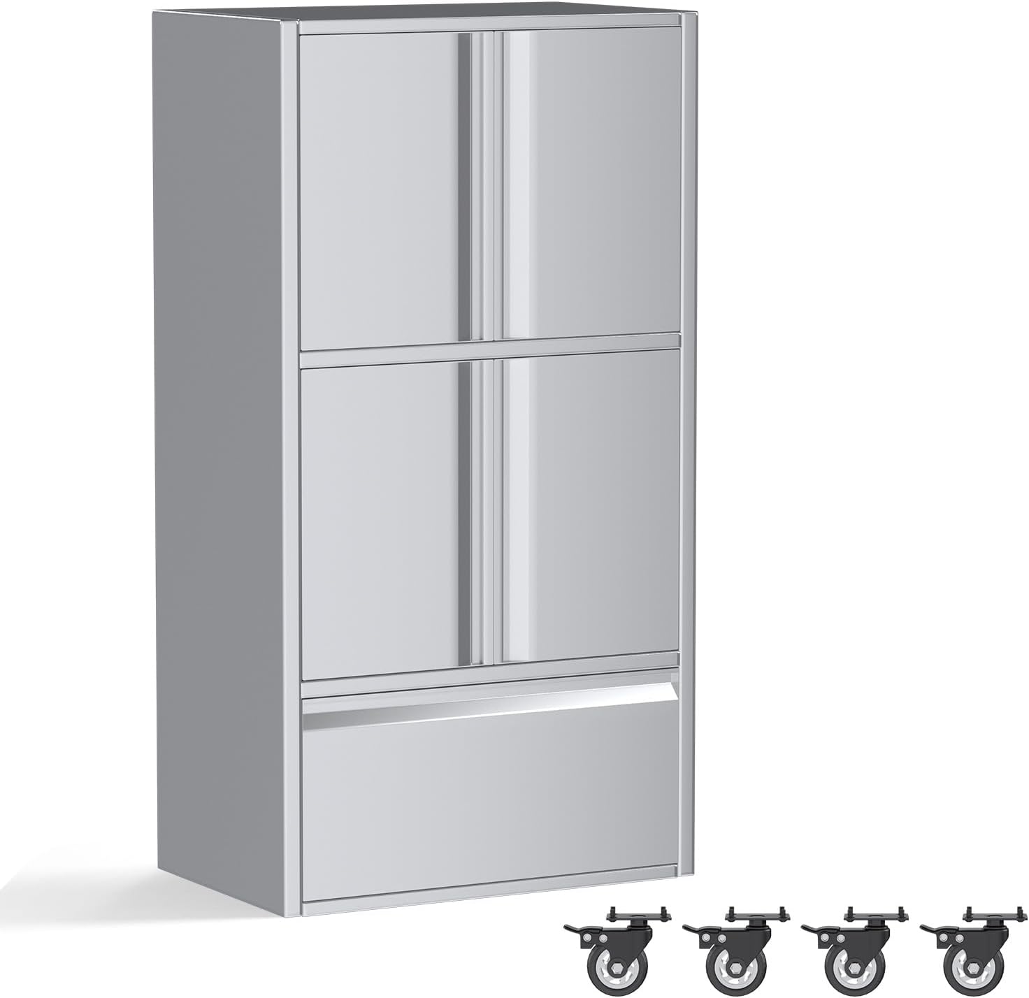 Yodolla Edelstahl Stauraumschrank Mit Rollen, Regalboden & Schublade, Weiß,hochschrank Küchenschrank, Tragkraft 159kg Mobiler Wasserdichter Mehrzweckschrank Für Garten, Terrasse Und Garage