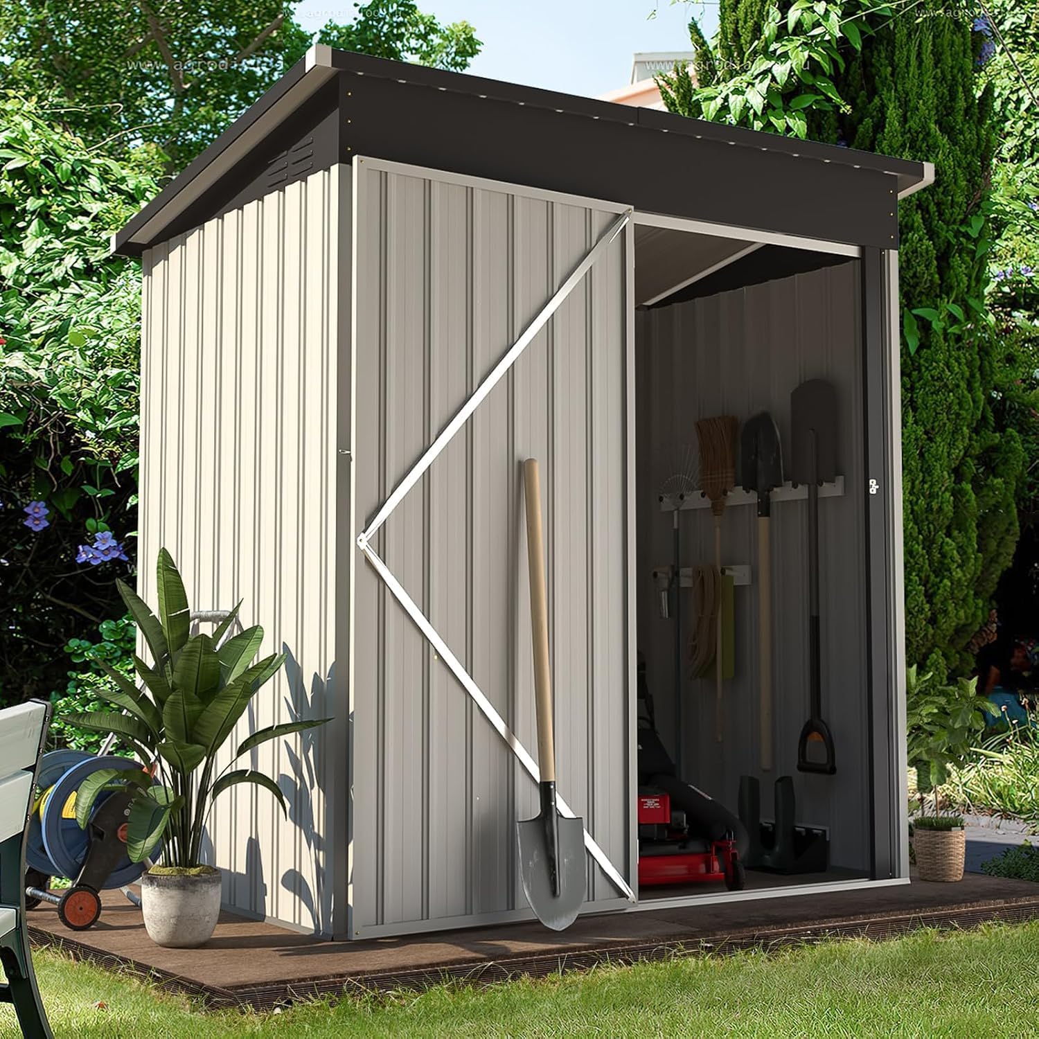 Yodolla Gerätehaus, 164x81x181cm Metall Geräteschuppen Mit Schloss, Weiß,werkzeug- Und Geräteaufbewahrung Für Garten, Außenbereich, Hinterhof, Terrasse