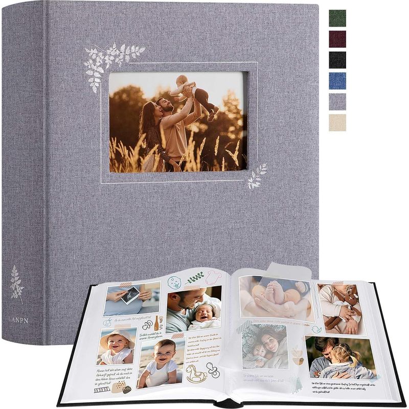 Diy-fotoalbum Zum Selbstgestalten, Großes Leinenfenster-design, 100 Weiße Seiten Mit Cellophan-trennblättern Für Fotos Im Format 9x13cm, 10x15cm Und 13x18cm (30x33,5cm, Grau)