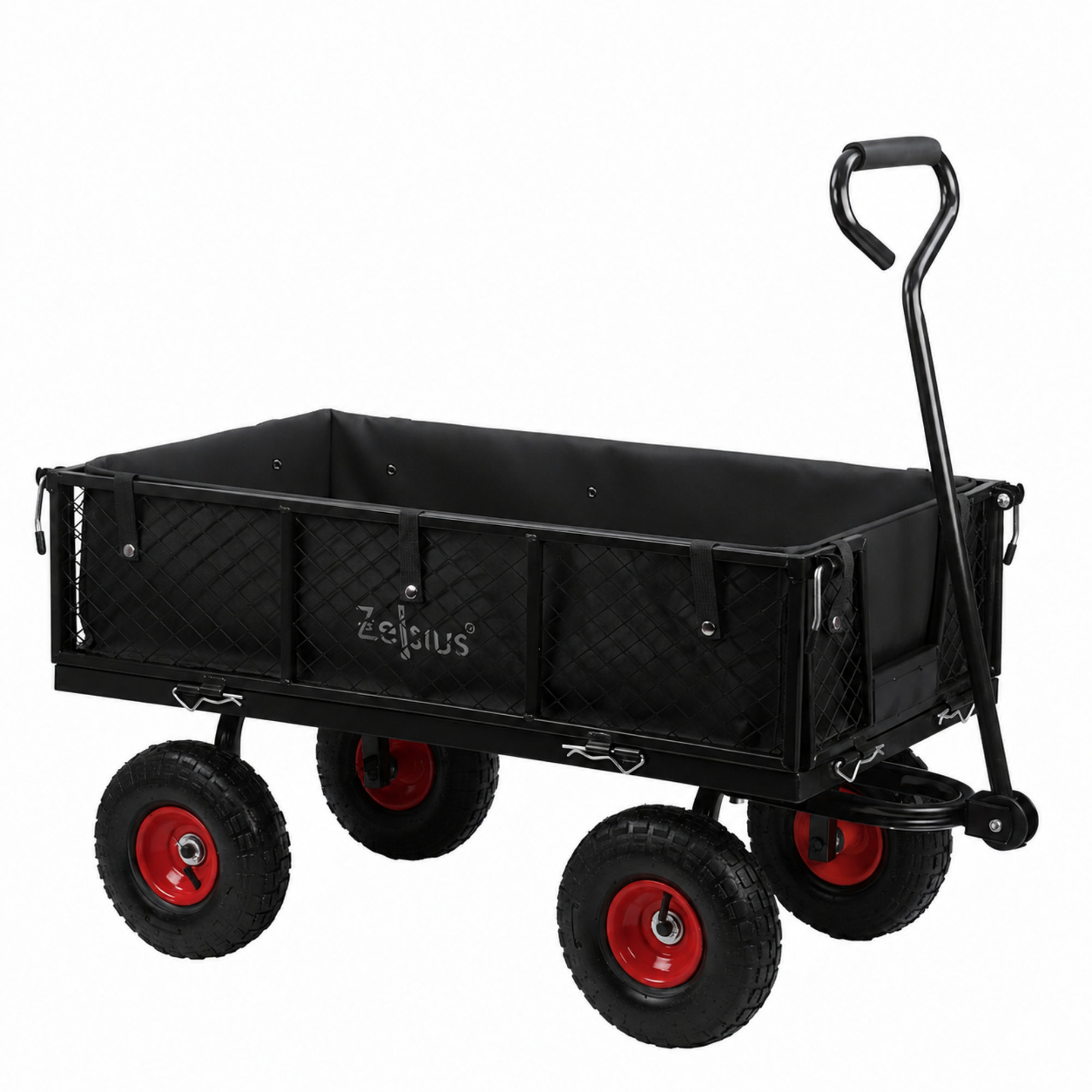 Zelsius Bollerwagen, 350 Kg Tragkraft, 105 Liter, Schwarz/rot, Handwagen Luftbereift, Transportwagen