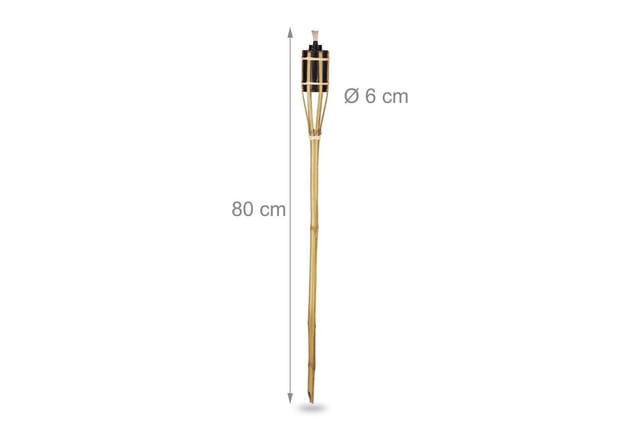 Gartenfackeln, 10er Set, Bambus, Ölfackeln für draußen, Outdoor Fackeln mit Ersatzdocht, Höhe: 80 cm, natur - Relaxdays