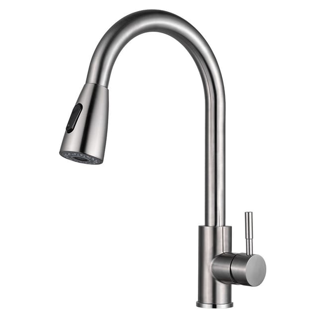 Robinet de Cuisine, Robinet d'Évier à Arc Élevé avec Douchette Extensible, Mitigeur Rotatif à 360° en Acier Inoxydable avec 3 Modes de Pulvérisation