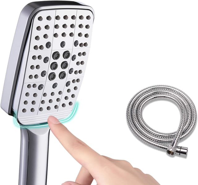 Pommeau de douche 6 types de jets en spray haute pression avec tuyau en acier inoxydable de 1,5m et embout universel en silicone respectueux de