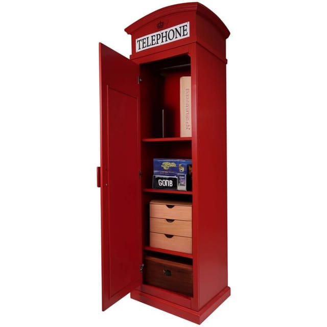 Dmora Kleiderschrank "London Telefonzelle" mit 3 Regalen und Spiegeltür, Made in Italy, Schlafzimmer Kleiderschrank, cm 68x55h215, Farbe Rot