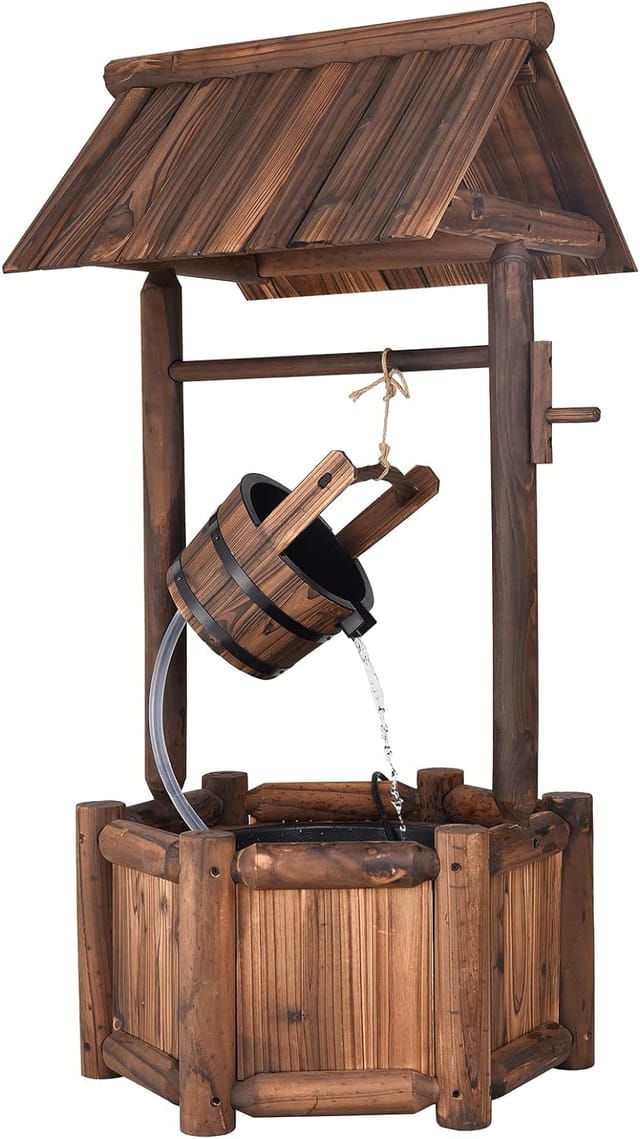 Gartenbrunnen aus Tannenholz, Wasserbrunnen mit elektrischer Pumpe rustikal, 58,5 x 51 x 117 cm - Costway