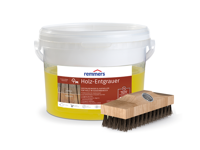 Remmers Holz-Entgrauer, 2,5 Liter, Holz Entgrauer für außen, Holz aufhellen und reinigen, entfernt Schmutz, Rost, Algen, Moos, kein Abschleifen nötig