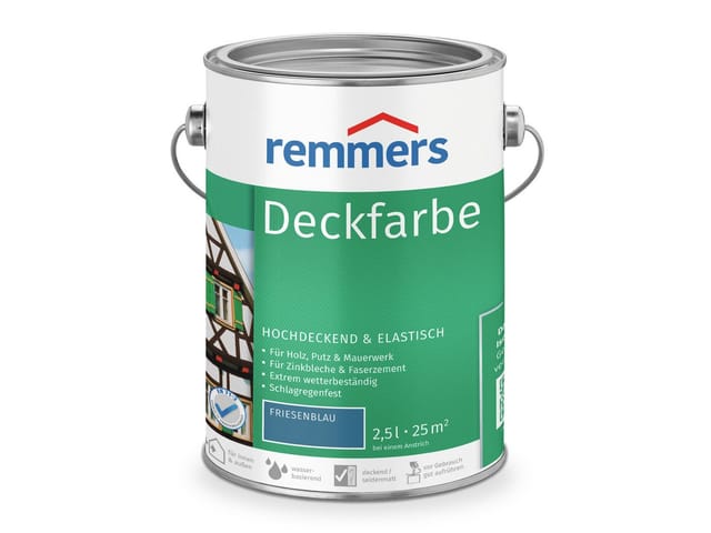 Deckfarbe friesenblau, 2,5 Liter, Deckfarbe für innen und außen, Wetterschutzfarbe viele Untergründe, hochdeckend, wetterfest - Remmers