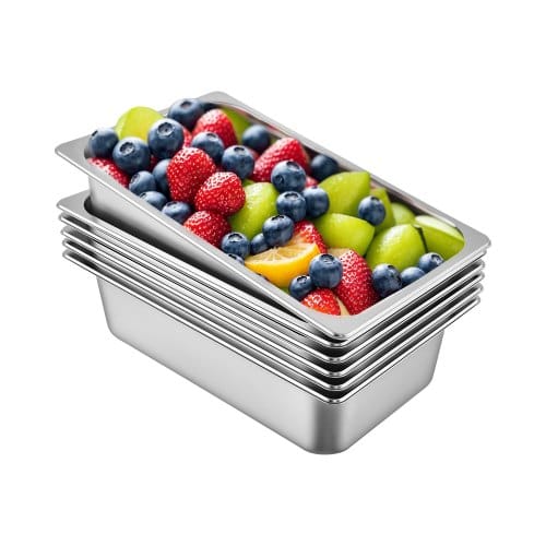 Vevor Edelstahl Behälter 6 Stück, Speisebehälter Essens Behälter Mit Deckel, Antihaft Teller, 53,7 X 33 X 14 Cm, Kommerzieller Warmhaltebehälter Für Speisen, Torten, Aufläufe, Hotelpfanne