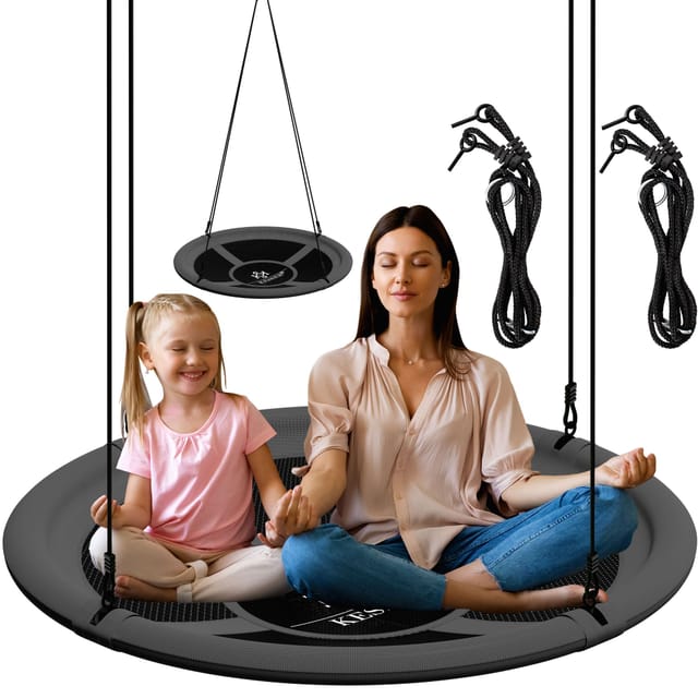 Nestschaukel Tellerschaukel Hängeschaukel Rundschaukel Schaukel Verstellbar Garten-schaukel Kinderschaukel Indoor - Outdoor-schaukel Für Kinder Und Erwachsene Anthrazit / 120cm - Kesser