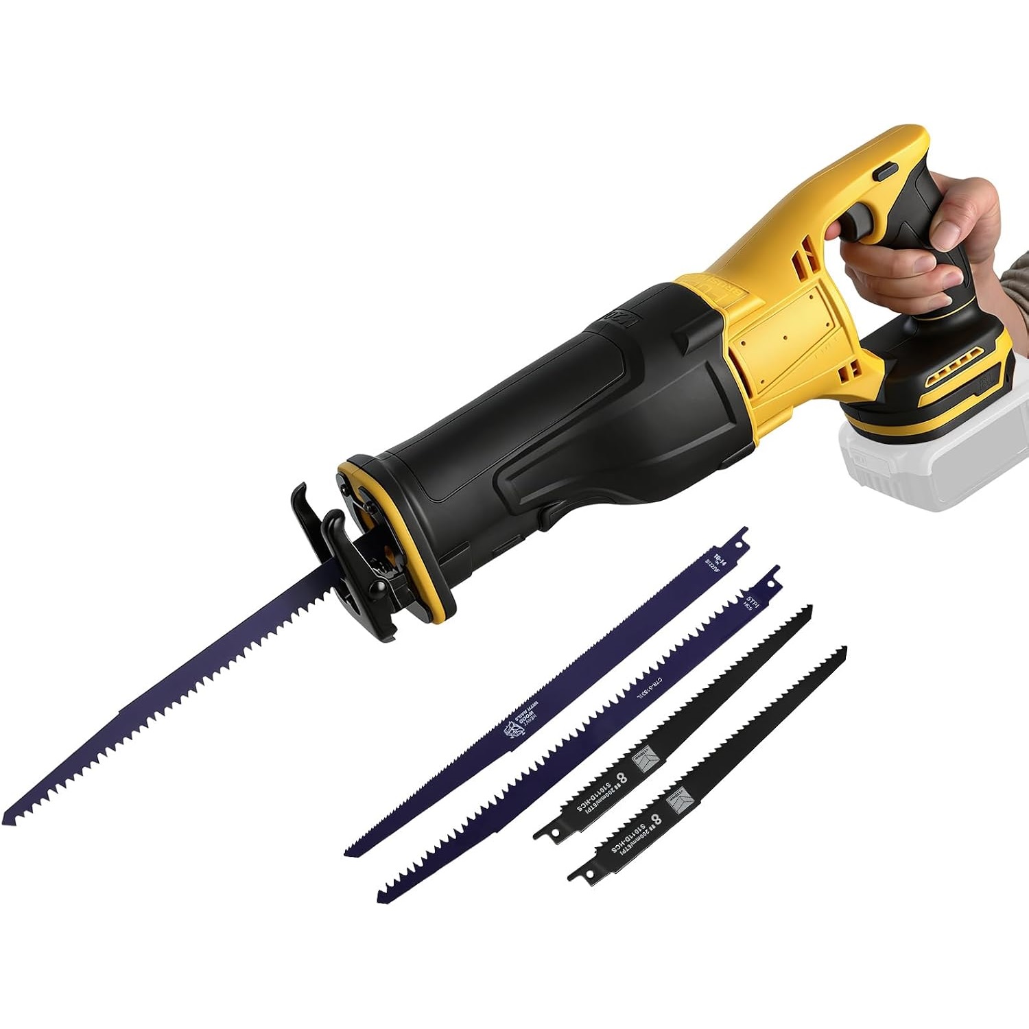 Akku-säbelsäge Gelb, Für Dewalt 18/20 V Mit Bürstenlosem Motor, 3500 U/min Und 4 Sägeblättern