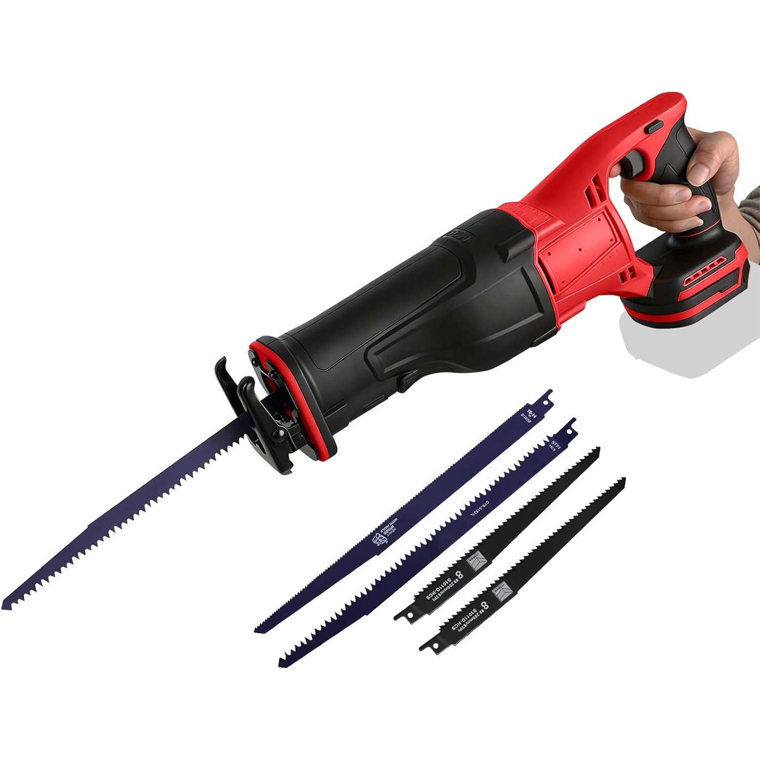 Akku-säbelsäge Rot, Für Milwaukee 18 V Mit Bürstenlosem Motor, 3500 U/min Und 4 Sägeblättern