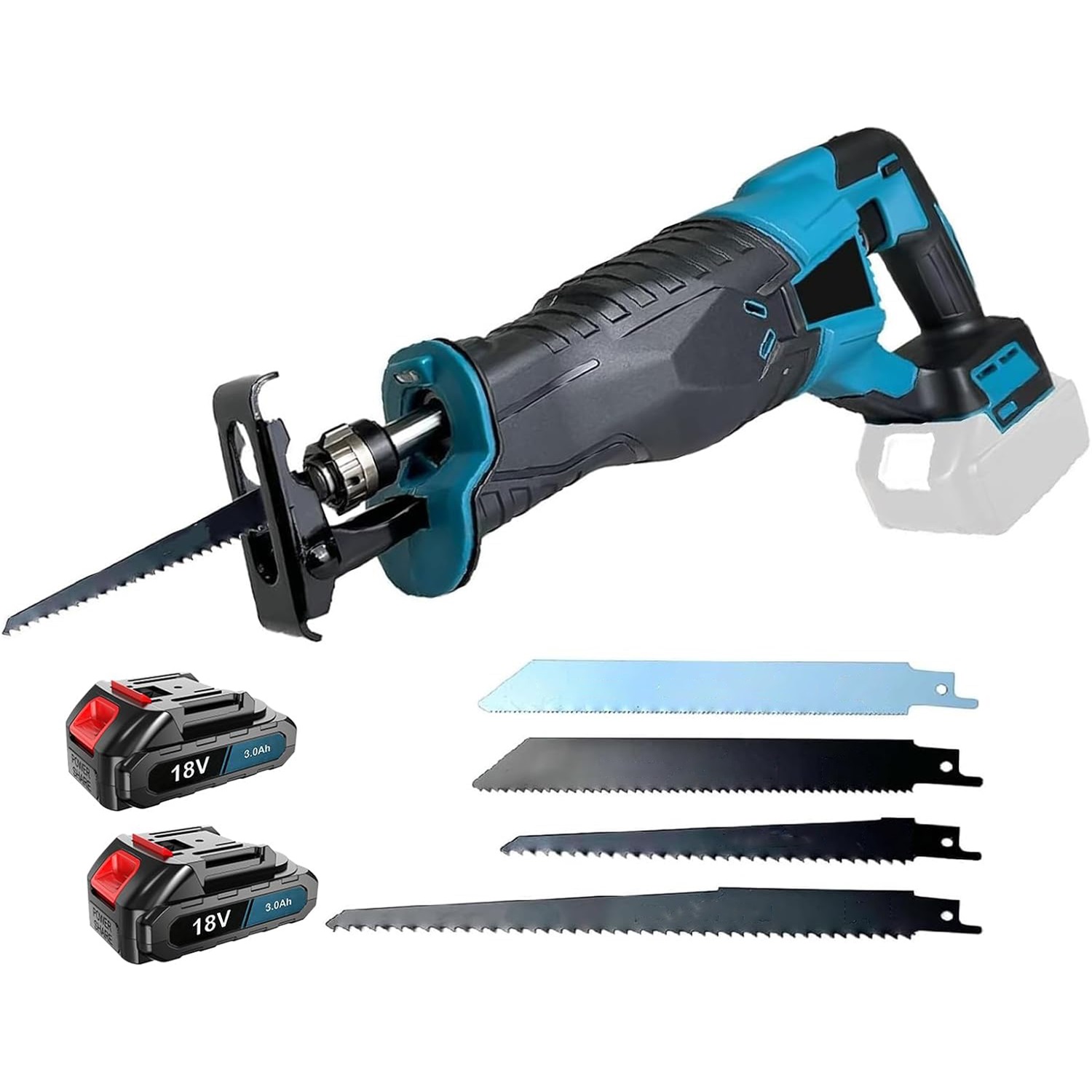 Akku-säbelsäge Für Makita 18 V Mit 2 X 3,0-ah-akkus, 3500 U/min, Variable Geschwindigkeit Und 4 Sägeblättern