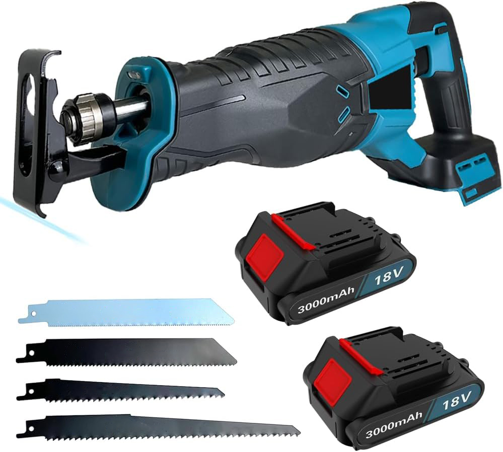 Akku-säbelsäge Für Makita 18 V Mit 2 X 3,0-ah-akkus, 3500 U/min Und 4 Sägeblättern