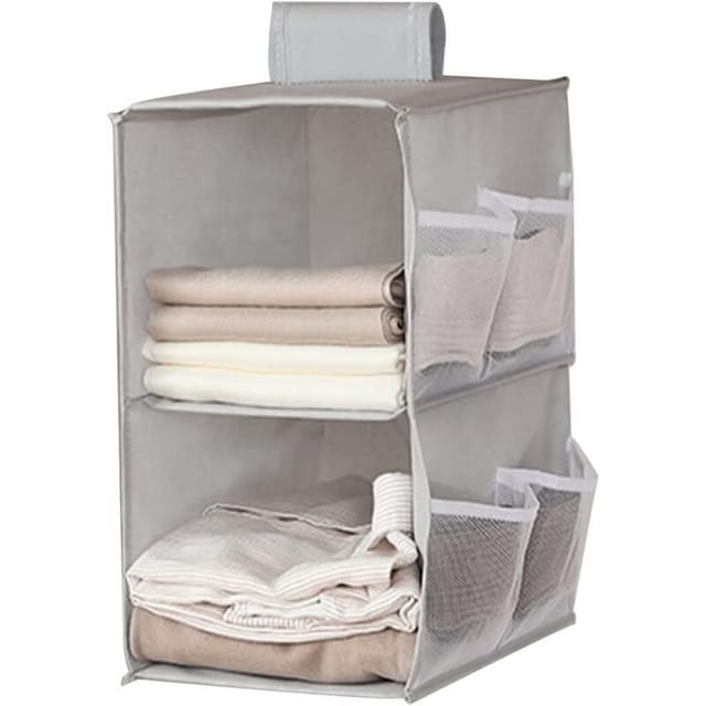 Faltbares Hängeregal für Kleiderschrank, Hängekorb-Aufbewahrung, Hängeregal für Kleiderschrank, Hängeschrank-Organizer, 2 Fächer, 6 Seitentaschen, 30