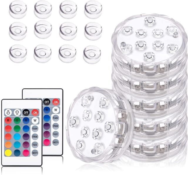 6er-Pack untertauchbare LED-Leuchten, 10 LEDs, 16 Farben RGB mit 12 Saugnäpfen und 1 RF-Fernbedienung, IP68 wasserdichte Poollichter für Teich,