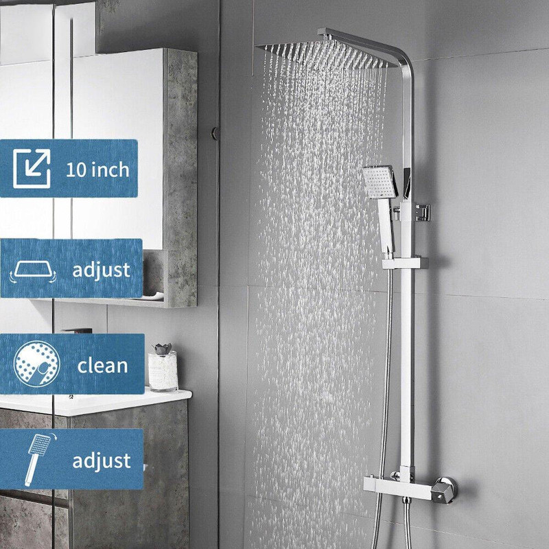 Auralum Max Duschsystem Duschsystem Mit Thermostat Mischbatterie Duschset, Höhe 127.5 Cm, Brausegarnituren Mit Handbrause Duschsäule,duschset, Duschstange Aus Edelstahl